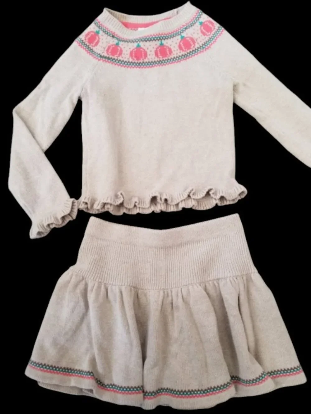 CYNTHIA ROWLEY Tan Fall Themed Knit Skirt Set Girls Size 5-6